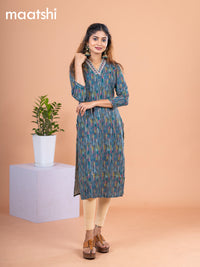 Cotton readymade kurti green shade and multi colour with allover prints & embroidery mirror work neck v pattern without pant