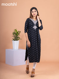 Cotton readymade kurti black with allover thread butta & embroidery mirror work v neck pattern without pant