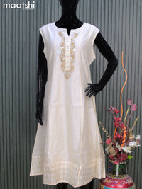 Chanderi readymade kurti off white with embroidery work neck pattern sleeve attached without pant