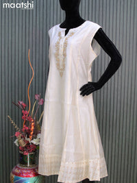 Chanderi readymade kurti off white with embroidery work neck pattern sleeve attached without pant