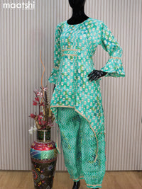 Muslin readymade co-ord set teal blue with allover butta prints & simple neck pattern and straight cut pant