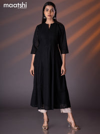 Semi georgette anarkali kurti black with allover chikankari work & simple neck pattern without pant