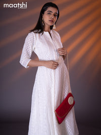 Semi georgette anarkali kurti off white with allover chikankari work & simple neck pattern without pant