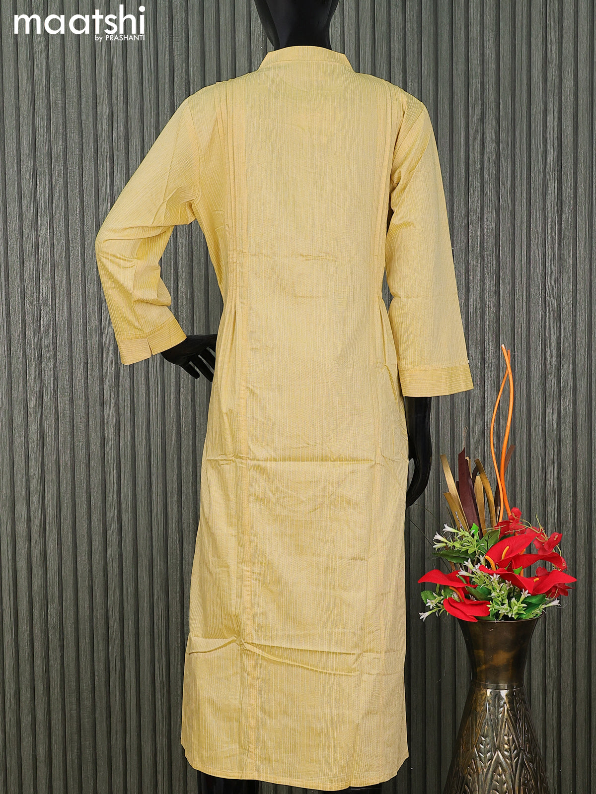 Rayon readymade kurti pale yellow with embroidery work & simple neck pattern without pant