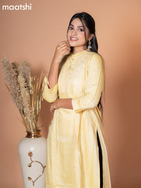 Rayon kurti pale yellow with embroidery work & simple neck pattern without pant