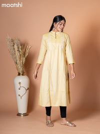 Rayon kurti pale yellow with embroidery work & simple neck pattern without pant