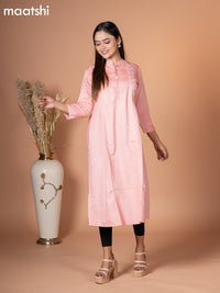 Rayon kurti peach shade with embroidery work & simple neck pattern without pant