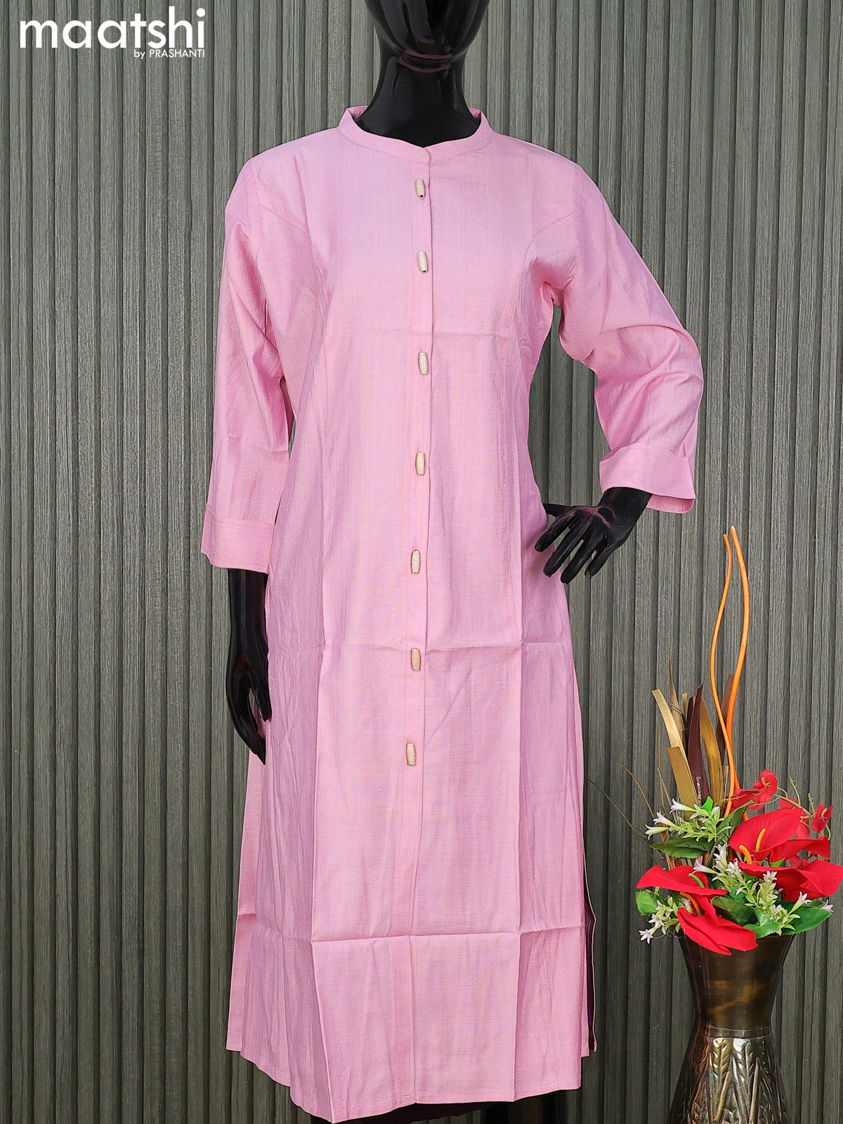 Rayon readymade kurti light pink with simple neck pattern without pant