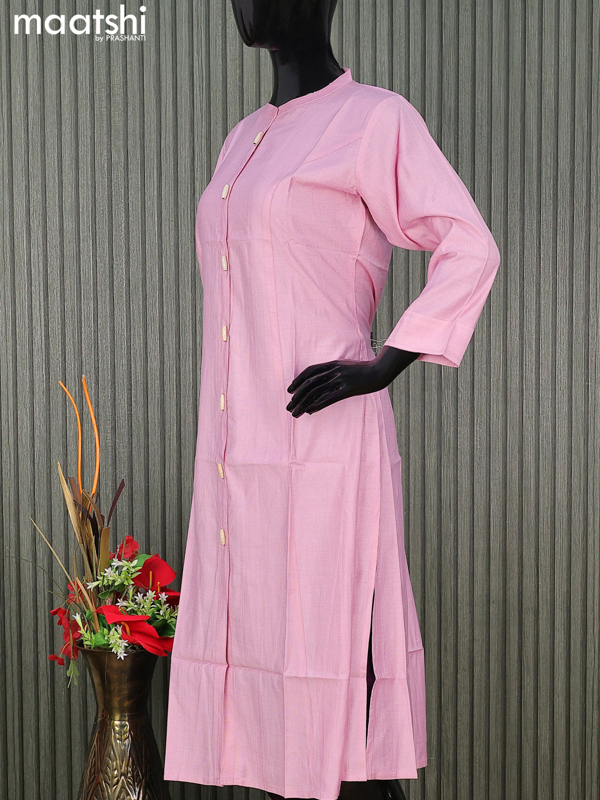 Rayon readymade kurti light pink with simple neck pattern without pant