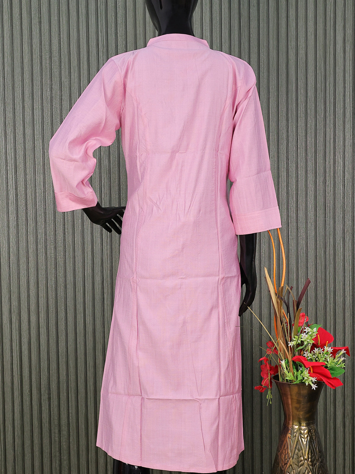 Rayon readymade kurti light pink with simple neck pattern without pant