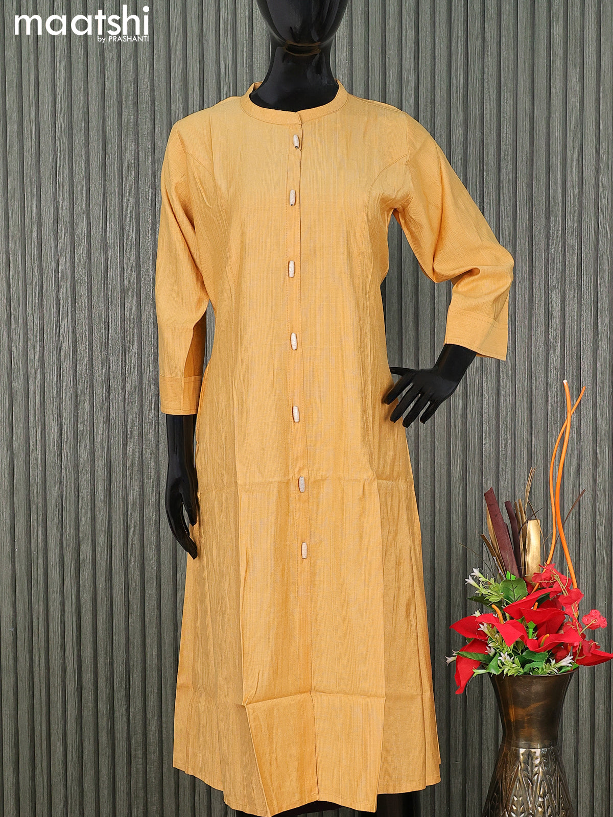 Rayon readymade kurti yellow with simple neck pattern without pant