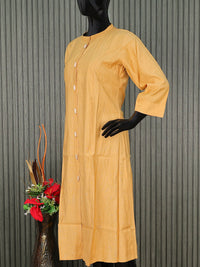 Rayon readymade kurti yellow with simple neck pattern without pant