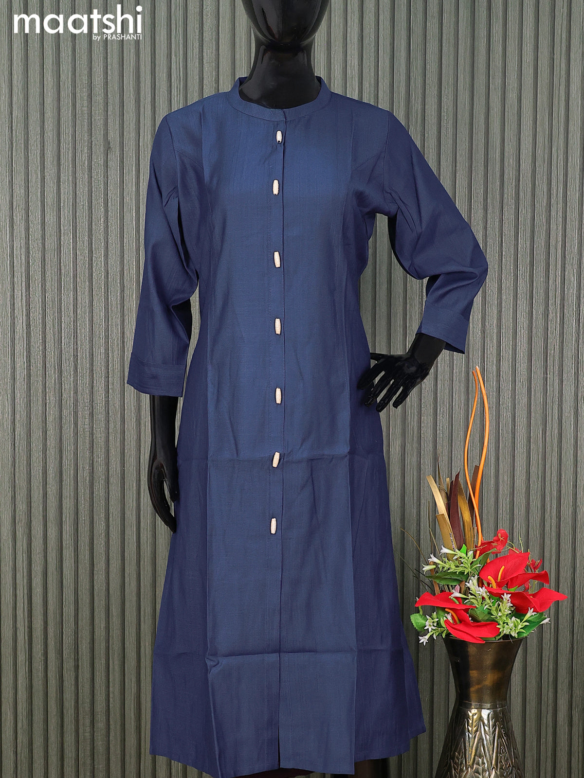 Rayon readymade kurti navy blue with simple neck pattern without pant