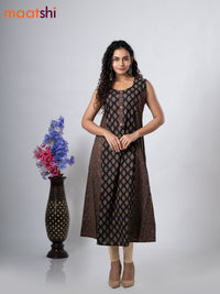 Cotton anarkali kurti black with allover butta prints & simple neck pattern without pant - sleeve attached