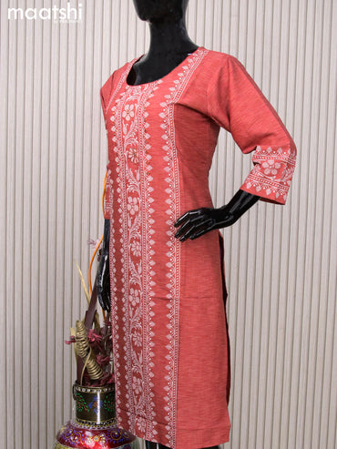 Rayon readymade kurti maroon shade with allover prints & mirror work neck pattern without pant