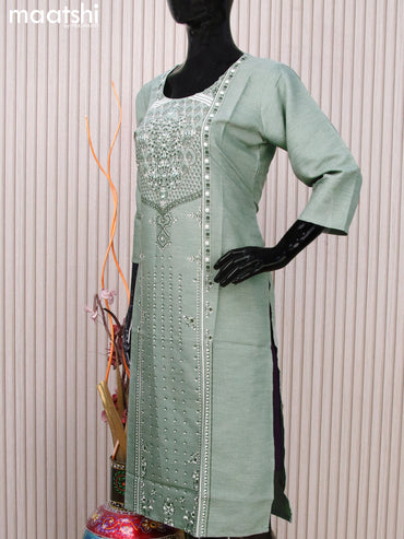 Rayon readymade kurti grey shade with allover prints & mirror work neck pattern without pant