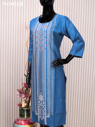 Rayon readymade kurti blue with allover prints & mirror work neck pattern without pant