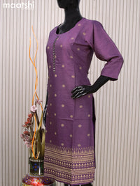 Rayon readymade kurti purple with allover prints & mirror work neck pattern without pant