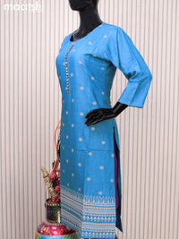 Rayon readymade kurti blue with allover prints & mirror work neck pattern without pant