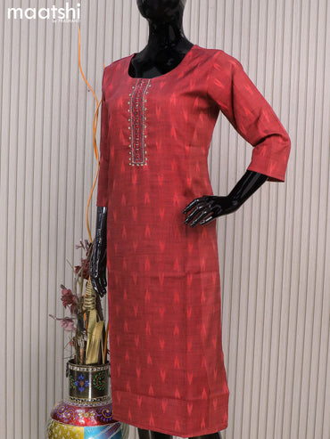 Rayon readymade kurti maroon with allover thread weaves & mirror embroidery neck pattern without pant