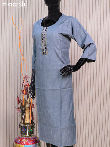 Rayon readymade kurti grey with allover thread weaves & mirror embroidery neck pattern without pant