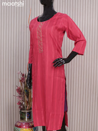 Rayon readymade kurti red with allover thread weaves & mirror embroidery neck pattern without pant