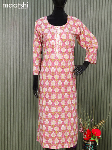 Cotton readymade salwar suits pink and off white with allover floral prints and straight cut pant & cotton dupatta