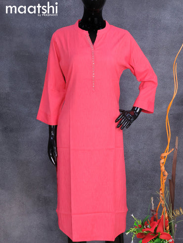 Rayon readymade kurti pink with allover prints & simple neck pattern without pant