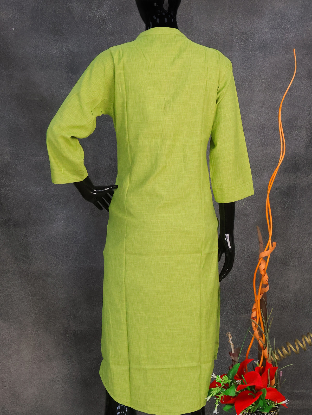 Rayon readymade kurti light green with stone work neck pattern without pant