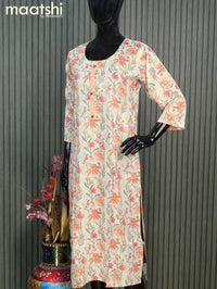 Rayon readymade kurti set cream and peach orange with allover floral prints & simple neck pattern and straight cut pant