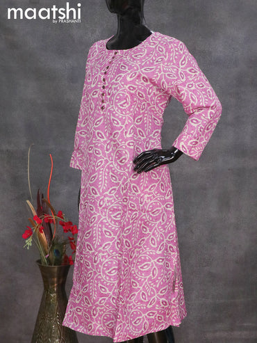 Semi tussar readymade A-line kurti light pink with allover batik prints without pant