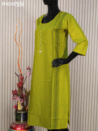 Rayon readymade kurti light green with allover geometric prints & mirror work neck pattern without pant