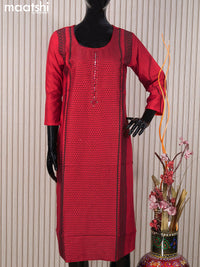 Rayon readymade kurti red with allover prints & mirror work neck pattern without pant