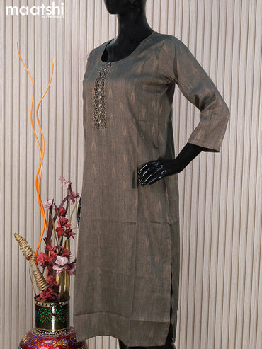 Rayon readymade kurti grey shade with thread buttas & embroidery mirror work neck pattern without pant