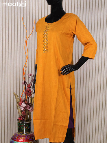 Rayon readymade kurti mustard yellow with mirror work neck pattern without pant