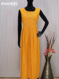 Cotton readymade party wear kurti mustard yellow and black with ikat prints & sequin work coat type pattern and without pant