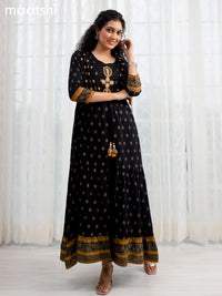 Cotton readymade party wear kurti black with prints & beaded embroidery work coat type pattern and without pant