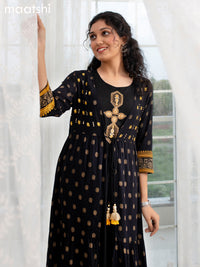 Cotton readymade party wear kurti black with prints & beaded embroidery work coat type pattern and without pant