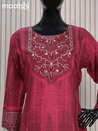 Pure muslin silk readymade kurti maroon  with tie and dye prints & sequin work neck pattern and without pant