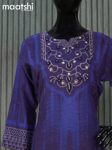 Pure muslin silk readymade kurti blue  with tie and dye prints & sequin work neck pattern and without pant