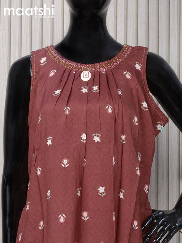 Cotton readymade kurti maroon  with allover floral prints & embroidery neck pattern and without pant & sleeve attached