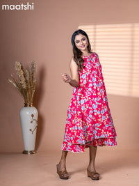 Muslin dress pink with allover floral prints & sequin work neck pattern and without pant & sleeve attached