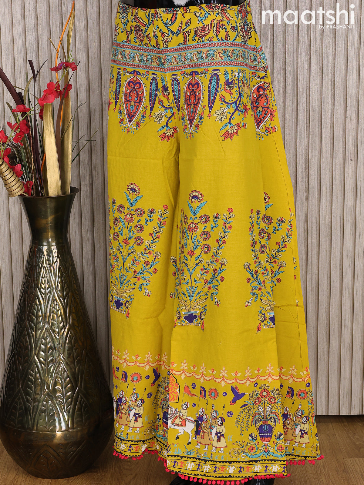 Printed Palazzo Pants-Mustard Brush