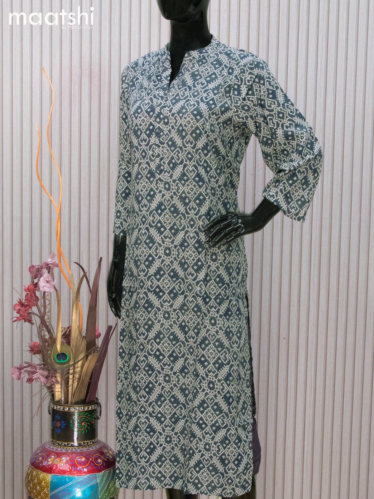 Soft cotton readymade kurti navy blue  with allover bandhani prints and without pant