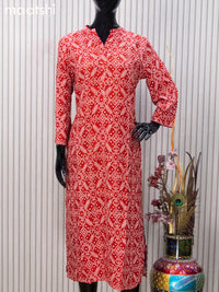 Soft cotton readymade kurti red  with allover bandhani prints and without pant