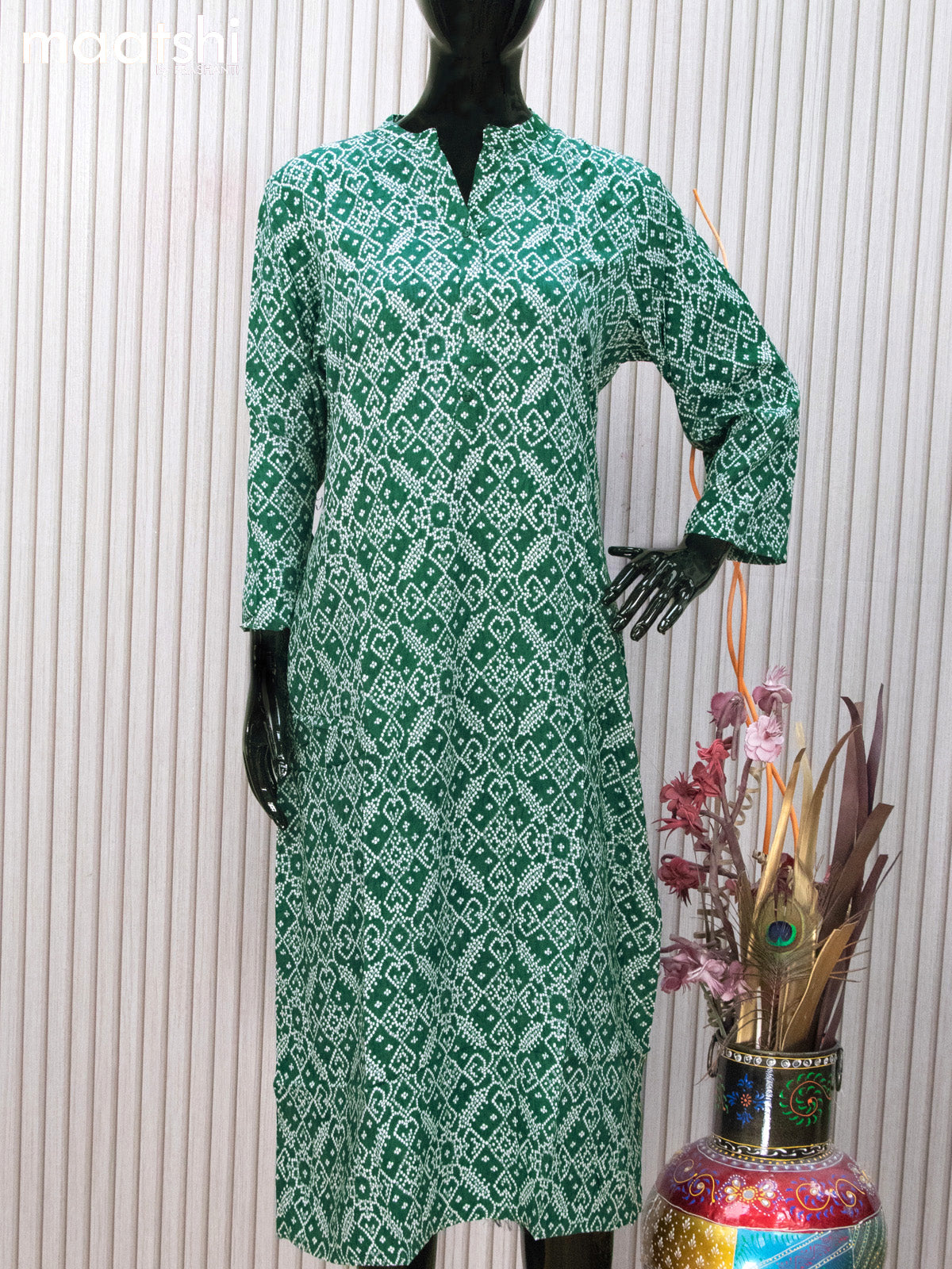 Soft cotton readymade kurti green  with allover bandhani prints and without pant