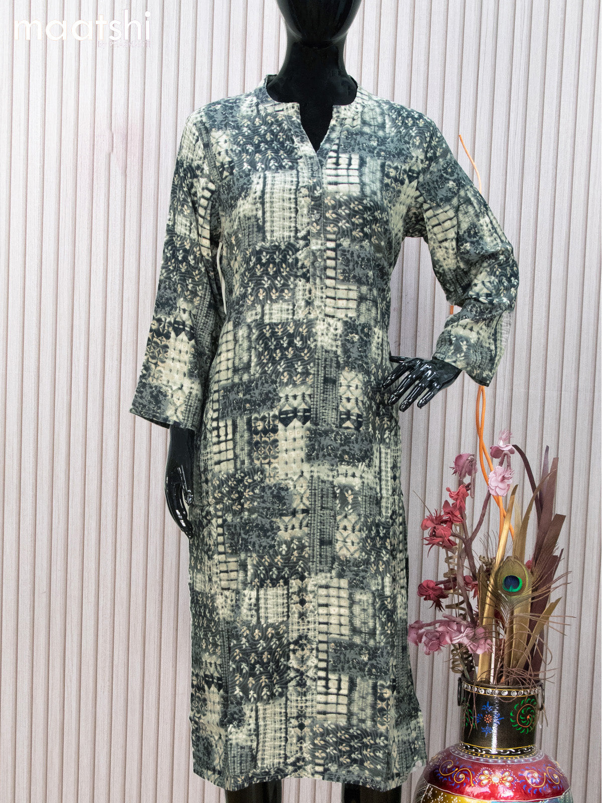 Soft cotton readymade kurti dark grey  with allover prints and without pant