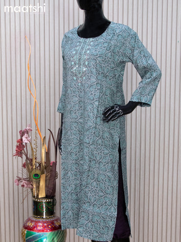 Muslin readymade kurti set grey  with bandhani prints & mirror work neck pattern and straight cut pant