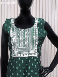 Chanderi readymade anarkali salwar suits bottle green with butta prints & sequin work neck pattern and straight cut pant & sequin work dupatta - sleeves attached