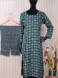 Rayon readymade kurti set peacock blue with batik butta prints and straight cut pant